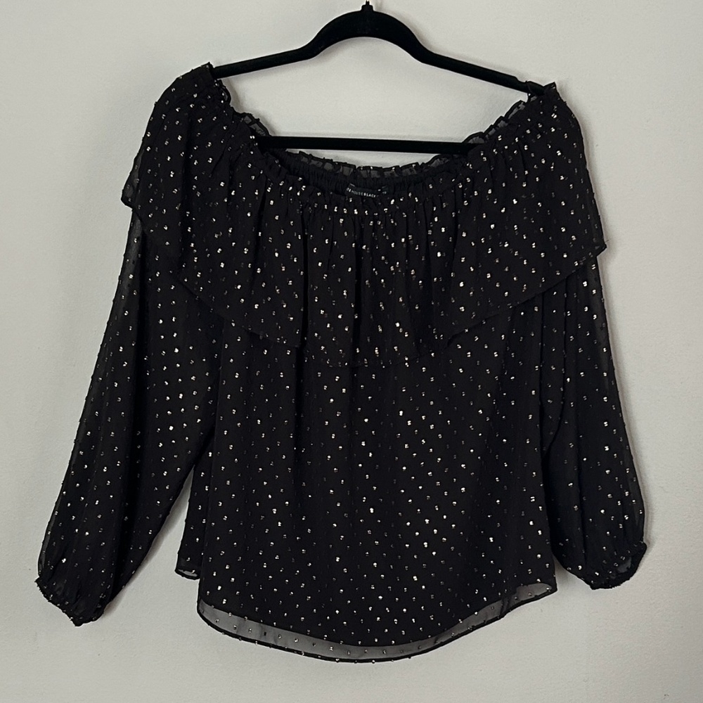 White House Black Market off shoulder black and gold metallic top